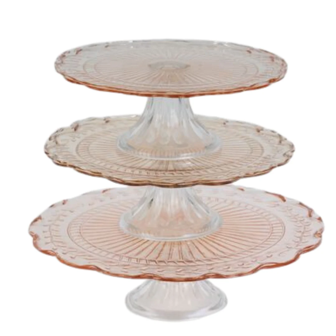 Cake Plate Vintage Pink Glass Medium