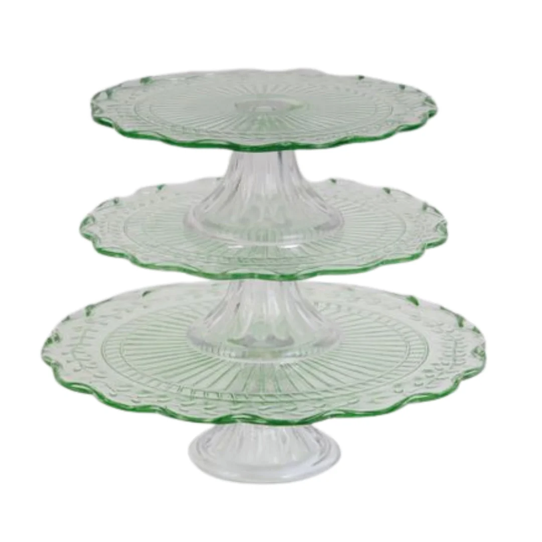 Cake Plate Vintage Green Glass Large